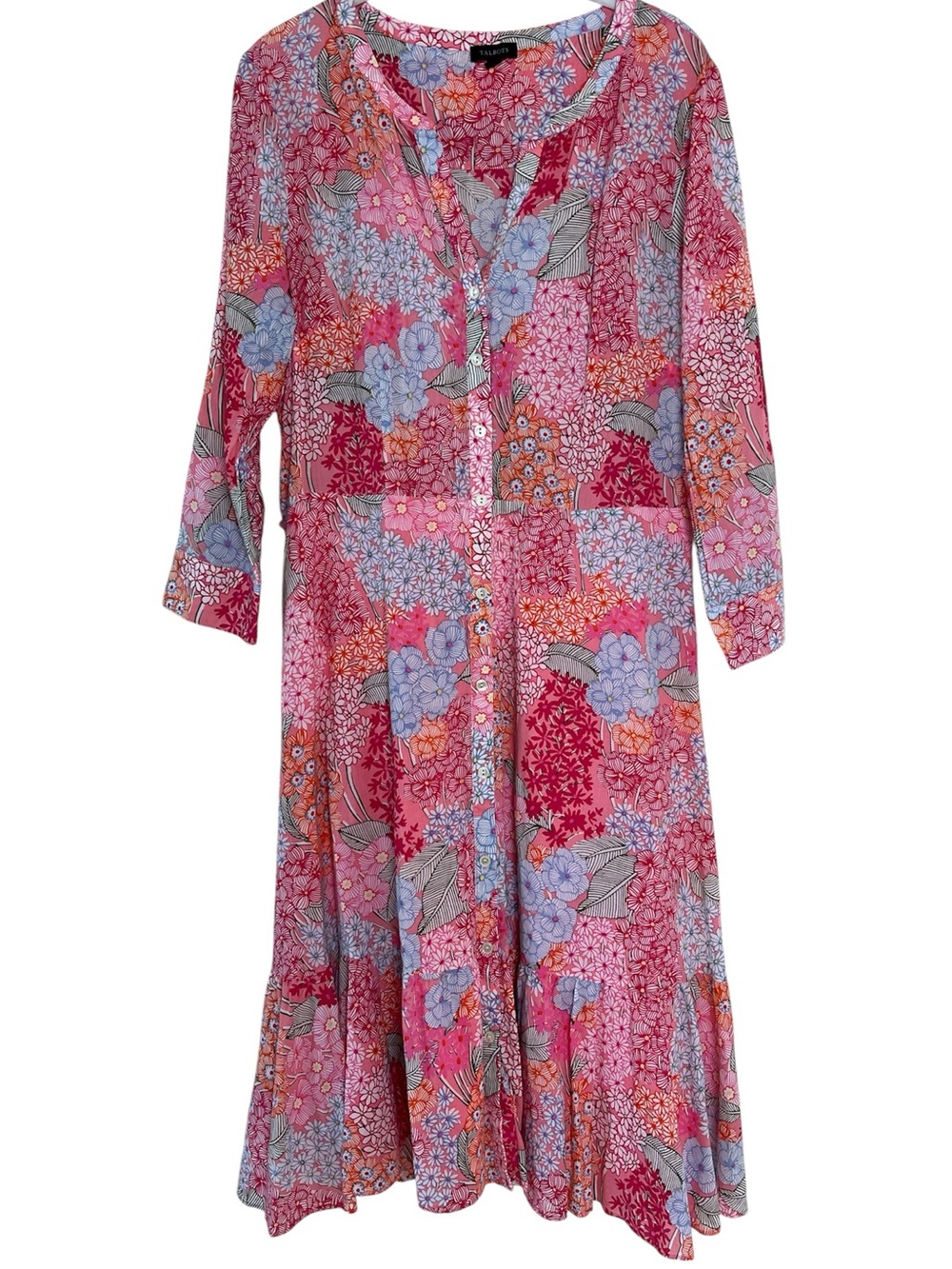Talbots Pink Multicolor Clustered Garden Floral Print Cotton Shirtdress Size 8